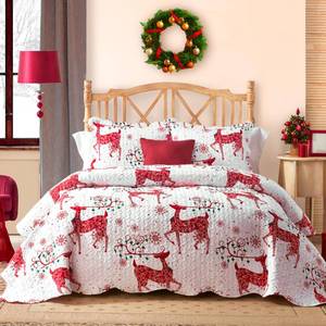lot 37385 image: EHEYCIGA Christmas Quilts King Size with Christmas Red Reindeer Printed Pattern, 3 Piece Reversible Christmas King Size Quilt Bedding Set, Lightweight Bedspread Bed Decor Coverlet Set for All Season