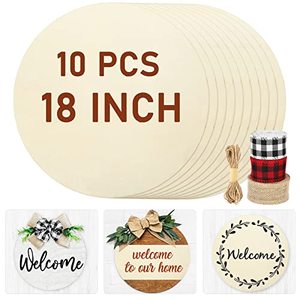 lot 37392 image: Whaline 10Pcs 18 Inch Spring Wood Circles for Crafts with Ribbon & Twine Holiday Rustic Round Wooden Signs Blank Wood Slices for Easter Festival Party Home Door DIY Painting Art Craft Decor