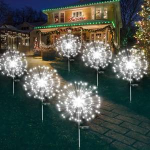 lot 37394 image: 6-Pack Christmas Solar Garden Lights, 540 LED Solar Firework Lights Upgraded Solar Christmas Lights Outdoor Waterproof with 2 Lighting Modes for Garden, Patio, Yard, Christmas Decorations (Cool White)