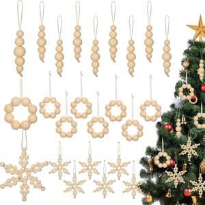 lot 37400 image: Geetery 24 Pcs Boho Christmas Tree Decorations Xmas Rustic Wood Bead Ornament Neutral Wooden Hanging Decor Natural Modern Minimalist Decorative Beads for Bohemian Farmhouse Holiday Decorations