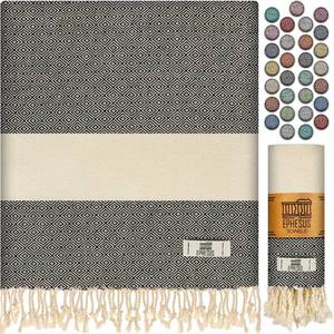 lot 37414 image: EPHESUS TOWELS Turkish Beach Towel - Turkish Cotton - 39x71 inch Oversized - Turkish Towel for Beach, Bath, Pool, Gym, Yoga - Prewashed, Lightweight, Quick Dry (Diamond, Pack of 1, Anthracite)
