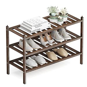 lot 37420 image: Dranixly Shoe Rack, 3-Tier Bamboo Stackable Shoe Shelf Storage Organizer, Shoe Stand for Closet, Entryway, Hallway, Bathroom and Living Room��Mocha��