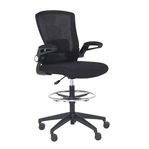 lot 37422 image: Amazon Basics Mid-back Mesh Office Drafting Chair Stool with Adjustable Footrest, Flip-Up Arms, Black - Retail $119.98. Out of box and assembled.