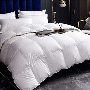 lot 37430 image: Feather Down Comforter King Size, All Seasons Duvet Insert, 100% Egyptian Cotton Fabric, Ultra-Soft Premium 750 Fill Power FeathersDown Blend Bed Comforter, Ivory White, 106x90 - Retail $159.06