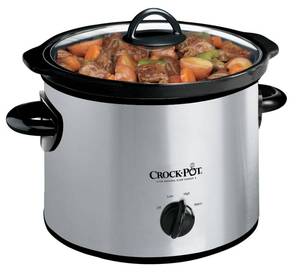 lot 37431 image: Crock-Pot Small 3 Quart Round Manual Slow Cooker, Stainless Steel and Black (SCR300-SS)