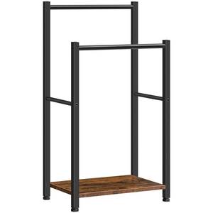 lot 37435 image: HOOBRO Freestanding Towel-Rack, 2 Tier Blanket Ladder Holder for Bathroom, 16.5L x 9.4W x 31.5H, Blanket Rack, Industrial Drying and Display Rack with Shelf, Metal, Rustic Brown and Black BF02LB01