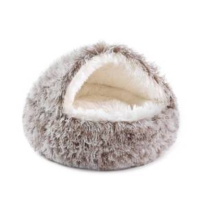 lot 37453 image: NOYAL Dog Bed Round Hooded Plush Cat Cave Donut Anti Anxiety Fluffy Dog Bed for Small Medium Dog and Cat