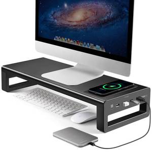 lot 37458 image: Vaydeer Wireless Charging and USB 3.0 Monitor Stand, Monitor Riser for Desk with Storage, Single Shelf Holder Raiser Organizer for Computer iMac Laptop PC Screen, Heavy Duty Gift Gaming Studio Office