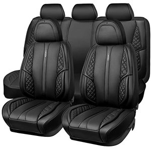 lot 37460 image: CAR PASS Nappa Leather Car Seat Covers Full Set Waterproof Protector Durable Cushioned,Universal Fit for Sedan SUV Pick-up Truck,Automotive, Anti-Slip and Backseat Luxury Premium Deluxe(Black)