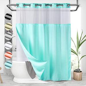 lot 37464 image: Lagute SnapHook Hook Free Shower Curtain with Snap-in Liner & See Through Top Window  Hotel Grade, Machine Washable 71Wx74L, Turquoise