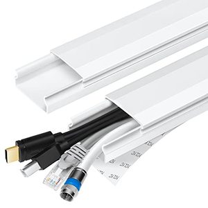 lot 37467 image: TV Cable Hider - 62.8in PVC Cord Hider Cable Management Wall, Paintable Cable Concealer for Wall Mounted TV, Cable Raceway White Wire Hider, Wall Wire Covers for Cords, 4 L15.7in W1.2in H0.59in