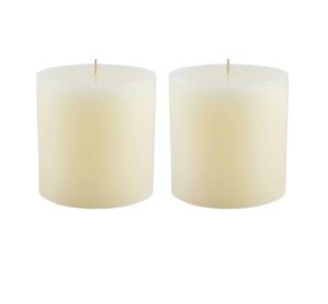 lot 37471 image: Mister Candle - Ivory 4 x 4 Hand Made Pillar Candles (Set of 2) Unscented, Smokeless, Solid Color, Cotton Wicks, Perfect for Restaurants, Wedding Parties,