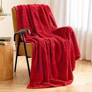 lot 37477 image: MIULEE Fleece Throw Blanket for Couch 300GSM Super Soft Lightweight Plush Striped Blanket, Red Warm Cozy Breathable Ribbed Flannel Blanket for BedSofa, Throw Size 50x60