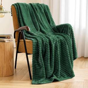 lot 37479 image: MIULEE Fleece Throw Blanket for Couch 300GSM Super Soft Lightweight Plush Striped Blanket, Dark Green Warm Cozy Breathable Ribbed Blanket for BedSofa, Throw Size 50x60