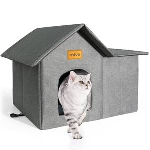 lot 37486 image: mivo Outdoor Cat House, Weatherproof Cat Houses for OutdoorIndoor Cats, Collapsible Warm Feral Cat Shelter with Removable Soft Mat, Easy to Assemble Big Cat Bed for Winter