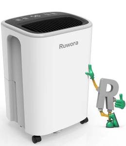 lot 37495 image: Dehumidifier 2500 Sq.Ft 30 Pint, Dehumidifiers with Drain Hose, 0.66 Gallon Water Tank, RUWORA Dehumidifiers for Home Basement Bedroom Bathroom, Overflow Protection, 24H Timer