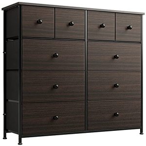 lot 37498 image: REAHOME 10 Drawer Dresser for Bedroom Faux Leather Chest of Drawers Fabric Dresser with Wooden Top Storage Organizer Unit for Living Room Hallway Entryway Closets (Rustic Brown)