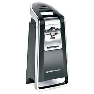 lot 37500 image: Hamilton Beach (76606ZA) Smooth Touch Electric Automatic Can Opener with Easy Push Down Lever, Opens All Standard-Size and Pop-Top Cans, Extra Tall, Black and Chrome