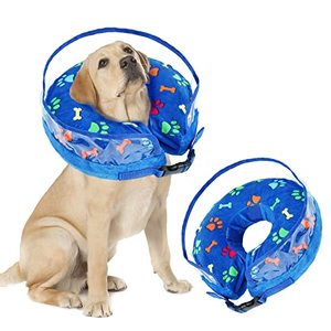 lot 37506 image: Crazy Felix Dog Cone, Inflatable Dog Cone for Small, Medium, and Large Dogs, Soft Cone for Dogs After Surgery with Adjustable Buckle and Cute Pattern to Stop Licking and Biting Wounds(Blue, M)