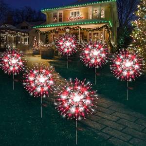 lot 37510 image: Red and White Solar Firework Lights, 6 Pack 540 LED Lights Upgraded for Outdoor Garden Decorations (RedWhite)
