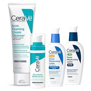 lot 37515 image: CeraVe Acne Skin Care Set  Acne Treatment Face Wash with Benzoyl Peroxide, Retinol Serum, AM Face Moisturizer with SPF & PM Face Moisturizer 5oz Cleanser  1oz Serum  2oz AM Lotion  2oz PM Lotion (B09YDJL8TW)