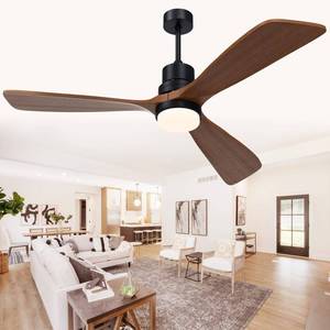 lot 37522 image: 60 Ceiling Fan with Light Remote Control Modern 3 Wood Blade Ceiling Fan, Outdoor Ceiling Fan Reversible DC Motor and Matte Black