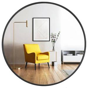 lot 37523 image: oruii Round Mirror, Black Round Mirror 24 inch, Round Wall Mirror Metal Frame, Round Bathroom Mirror, Circle Mirrors for Wall, Living Room, Bedroom, Vanity, Entryway, Hallway.��