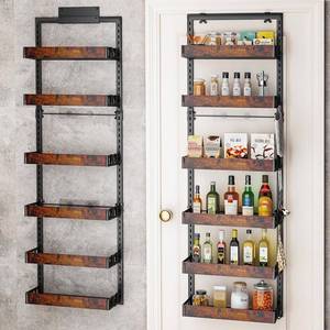 lot 37533 image: bukfen Over the Door Pantry Organizer, 6-Tier Adjustable Wooden Basket Kitchen Pantry Door Organization and Storage, Heavy-Duty Metal Hanging Kitchen Spice Rack,D6.3 x W17.71 x H50.60 inch,1 Pack