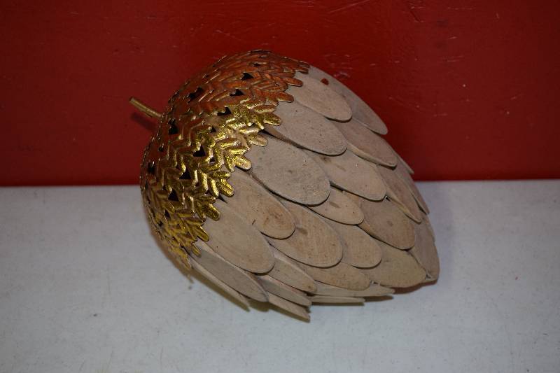 lot 16 image: Wooden Acorn with Metal Top