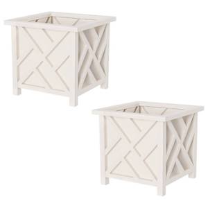 lot 1323 image: Lattice Design Planter Box 2-Pack �� 14.75-Inch Decorative Outdoor Flower or Plant Pots �� Front Porch, Patio, and Garden Decor by Pure Garden (White)