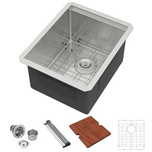 lot 1330 image: Lordear Undermount Kitchen Sink 15 x 19 x 10 Inch Bar Sink 16 Gauge Stainless Steel Small Sink Kitchen Single Bowl Workstation Sink with Cutting Board