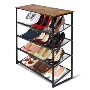 lot 1336 image: Garden 4 you 5-Tier Tilting Adjustable Freestanding Shoe Rack 12-Pairs for Durability and Stability for Entryways, Hallways, Closets, Dormitory Rooms, and Industries��Brown