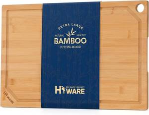 lot 1340 image: 24 x 18 Extra Large Bamboo Serving Boards for Kitchen, Heavy Duty Wood Butcher Block Chopping Board with Handle and Juice Groove for Meat, Large Charcuterie Board, Over the Sink Cutting Board