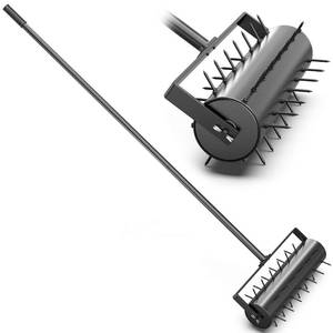 lot 1345 image: evtmag Updated Lawn Aerator, 17-inch Heavy Duty Rolling Lawn Aerator Tool, Garden Yard Manual Aerator Lawn, 55-inch Stainless Steel Handle �� Black