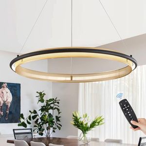 lot 1356 image: AIRYPHANT Modern LED Chandelier 23.6 Ring Chandelier Dimmable Pendant Lighting Balck & Gold Contemporary Chandeleir for Kitchen Island Living Dining Room Bedroom Office Bar Entryway, Remote Control