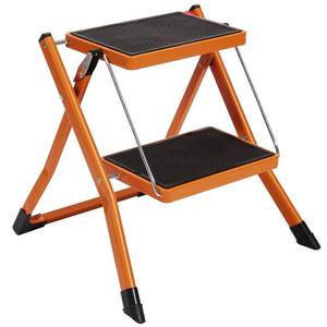 lot 1358 image: BOCOM 2 Step Stool, Lightweight Portable Foldable Collapsible Folding Small Metal Step Ladder with Anti-Slip Wide Pedal, Heavy Duty with 330lbs Capacity for Home, Kitchen, Closet, RV, Adults Kids Use
