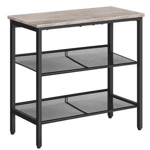 lot 1363 image: HOOBRO Side Table, 3-Tier Narrow End Table, Nightstand with 2 Flat or Slant Adjustable Shelves for Small Spaces, Hallway, Living Room, Bedroom, Sturdy, Easy Assembly, Greige and Black BG23BZ01G1