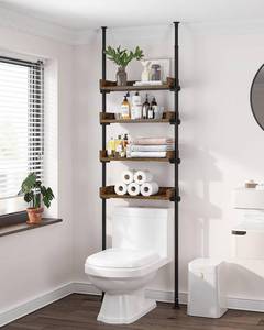 lot 1366 image: ALLZONE Bathroom Organizer, Over The Toilet Storage, 4-Tier Adjustable Wood Shelves for Small Rooms, Saver Space Rack, 92 to 116 Inch Tall, Narrow Cabinet, Rustic Brown