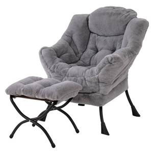 lot 1371 image: Welnow Lazy Chair with Ottoman, Modern Lounge Accent Chair with Armrests and a Side Pocket, Leisure Sofa Chair Set, Reading Chair with Footrest for Small Space, Corner Chair, Plush Grey