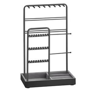 lot 2167 image: SONGMICS Jewelry Holder, Jewelry Organizer, Jewelry Display Stand with Metal Frame and Velvet Tray, Necklace Earring Bracelet Holder, for Studs, Rings, Gift Idea, Black UJJS021B01