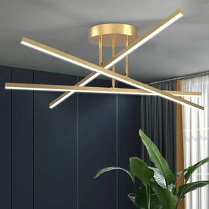 lot 3137 image: AIRYPHANT Gold LED Chandelier, 3-Lights Modern Semi Flush Mount Ceiling Lighting Fixture for Kitchen Dining Room Foyer Entry Bedroom, 23.82�� 18W