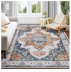 lot 3151 image: Area Rugs 9x12 for Living Room Bedroom Large Washable Rug with Non-Slip Backing Non-Shedding Stain Resistant, Boho Floral Large Carpet for Dining Room Nursery Home Office Indoor BlueOrange