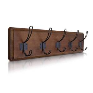 lot 3153 image: HBCY Creations Dark Wash Brown Rustic Coat Rack Wall Mount with 5 Hooks, Solid Pine Wood 24 inch Wall Hooks for Entryway, Mudroom, Hallway, Bathroom - Vintage Farmhouse Style Wall Mounted Towel Rack