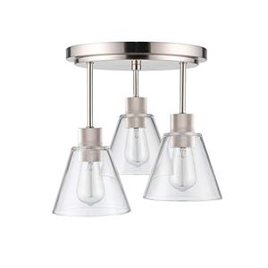 lot 3157 image: Globe Electric 60299 Flynn 3 Flush Mount Ceiling Light, Brushed Nickel, Textured Socket Accent, Clear Glass Shades