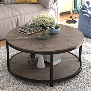 lot 3195 image: NSdirect Round Coffee Table,36 Coffee Table for Living Room,2-Tier Rustic Wood Desktop with Storage Shelf Modern Design Home Furniture(Light Walnut)