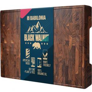 lot 3199 image: American Black-Walnut Cutting Board (ExtraThick 1,7), Premium Quality & Professional Butcher Block. Heavy duty end-grain wood chopping board (Oil bottle & Plate included)