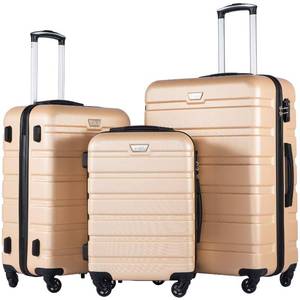 lot 3209 image: Coolife Luggage 3 Piece Set Suitcase Spinner Hardshell Lightweight TSA Lock (champagne new, 3 piece set(20in24in28in))