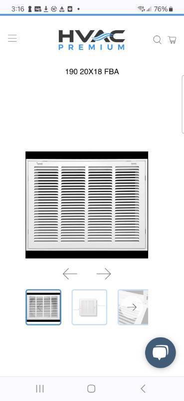 lot 1342 image: 20 X 18 STEEL RETURN AIR FILTER GRILLE FOR 1 FILTER