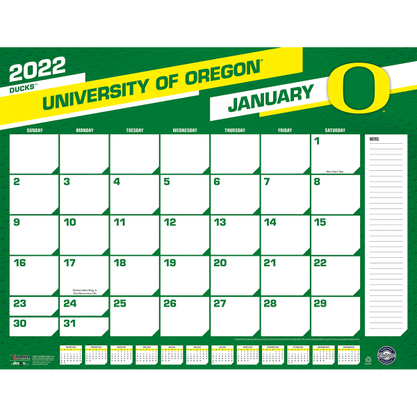 lot 2884 image: Lang Turner Licensing Monthly Desk Calendar, 22&rdquo x 17&rdquo, University Of Oregon, January To December 2022