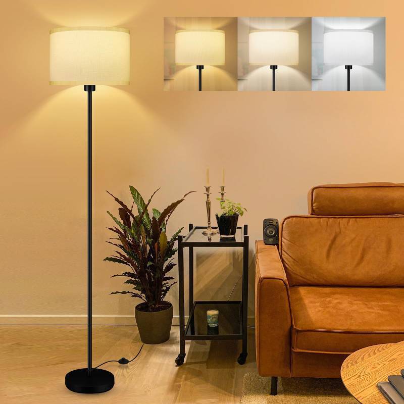 lot 2596 image: Floor Lamps for Living Room, Modern Standing Lamp with 3 Color Temperatures(9W Bulb), White Linen Lampshade, Foot Switch, Simple Reading Floor Lamps Tall Lamps for BedroomOfficeNightstandClassroom